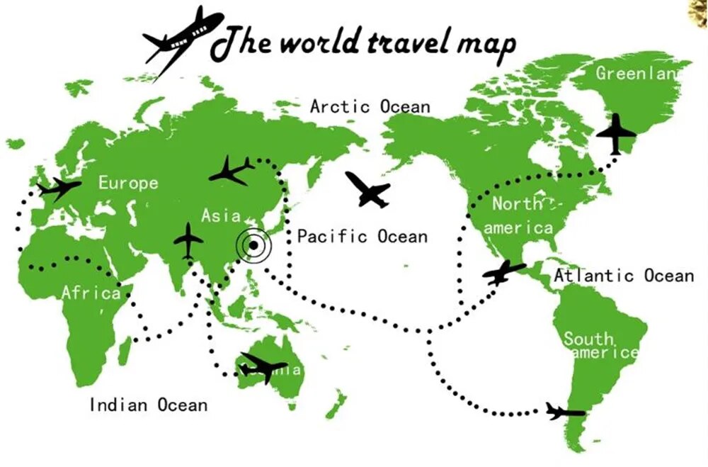 ورق حائط ثلاثي الأبعاد لملصقات خريطة العالم باللون الأخضر