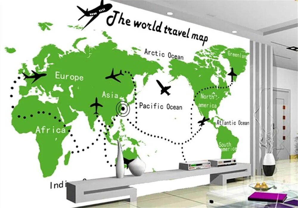 ورق حائط ثلاثي الأبعاد لملصقات خريطة العالم باللون الأخضر